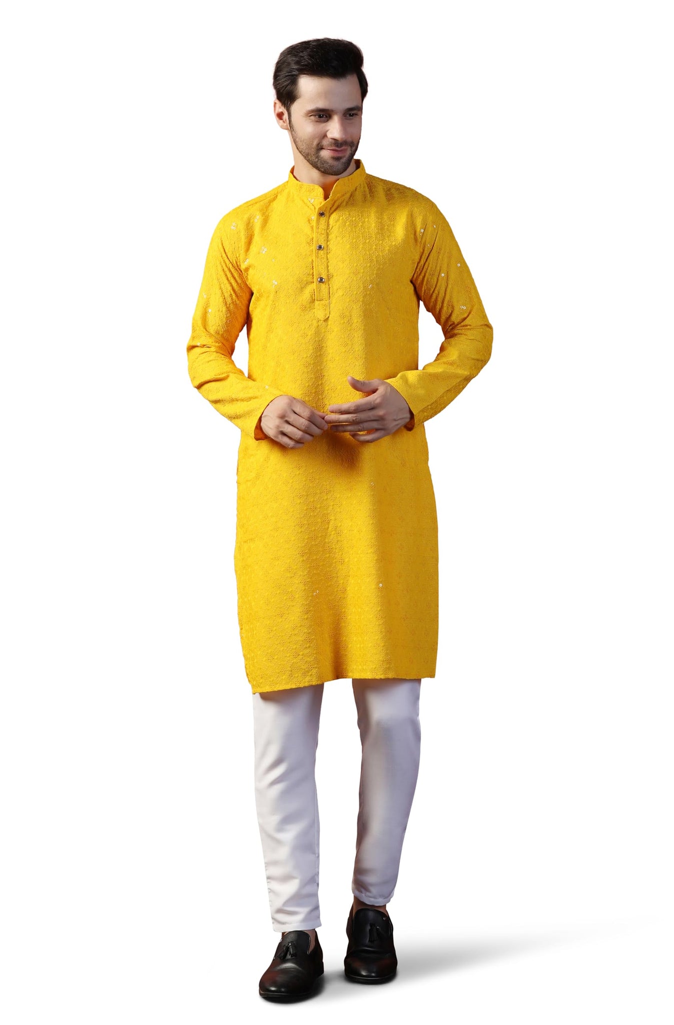 Toplot Kurta For Men || Men'S Ethnic Wear Sequin Embroidered Cotton Blend Kurta Set || Men'S Kurta (Men-Seq-Kurta-Set-5209-Yellow-Xxl),Yellow,2,B0DKF4C8D1