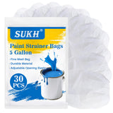 Sukh Paint Strainer Bags 5 Gallon - 30pcs Paint Filter Strainer Bucket with Elastic Drawstring Top Opening Nylon Mesh Filter Whi