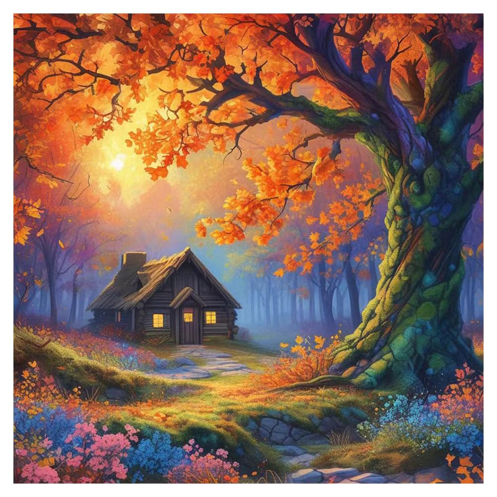 hill froeistung Forest Cabin Diamond Art Painting Kits for Adults,Landscape Diamond Art Kits for Beginners, 5D DIY Round Full Dr
