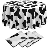 Remagr 3 Pcs Cow Tablecloth Round Print Table Cloths Plastic,84 ' ' Disposable Cow Themed Table Cover for Farm Animal Birthday P