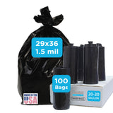 Black Trash Bag, Heavy Duty 20-30 Gallon Bag for Kitchen and Bathroom, Unscented, 1.5 Mil, Commercial Coreless Rolls, Can Liner 