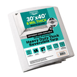 [30'X40'] RSW Heavy Duty Waterproof 8 Mil. Reversible (White/Silver) Tarp Cover, UV Resistant, Rip and Tear Proof Tarpaulin with