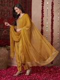 Anni Designer Women'S Rayon Blend Printed Straight Kurta With Pant & Dupatta (Toxic Mustard_M_Mustard_Medium),Mustard,M,,,