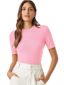 Anni Designer Women'S Cotton Belnd Lycra Ribbed Solid Half Sleeve Round Neck Top (Ntpr-Baby Pink_Xl_Baby Pink_X-Large),Pink,XL