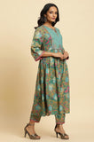 W For Woman Women'S Cotton Kurta, Straight Pant & Dupatta (23Auws19864-122303_Moss Brown