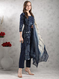 Anni Designer Women'S Rayon Blend Straight Printed Kurta With Pant & Dupatta (Paulmi Blue-Vks02_M_Blue_Medium),Blue,M,,,