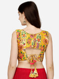 Pujia Mills Women'S Phantom Silk Floral Sleeveless Saree Blouse (Position Print 1 Blouse Yellow, 36)