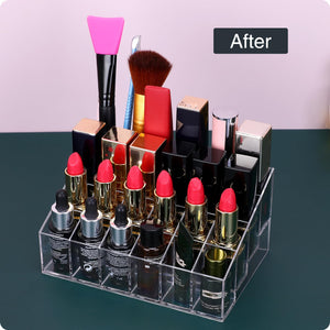 MOSIKER Lipstick Organizer,Small Clear Plastic Compact Lip Gloss Chapstick Perfume Sample Mascara Holder with 24 Slots