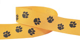 Paw Prints Ribbon for Crafts Grosgrain Ribbon for Gift Wrapping, Cheer Bows (10yd 7/8 Paw, Yellow Gold/Black)