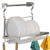 TQVAI Over Sink Dish Drainer Drying Rack, Stainless Steel Foldable Wall Mounted Dish Racks with Drainboard Hanging Rod and Spong