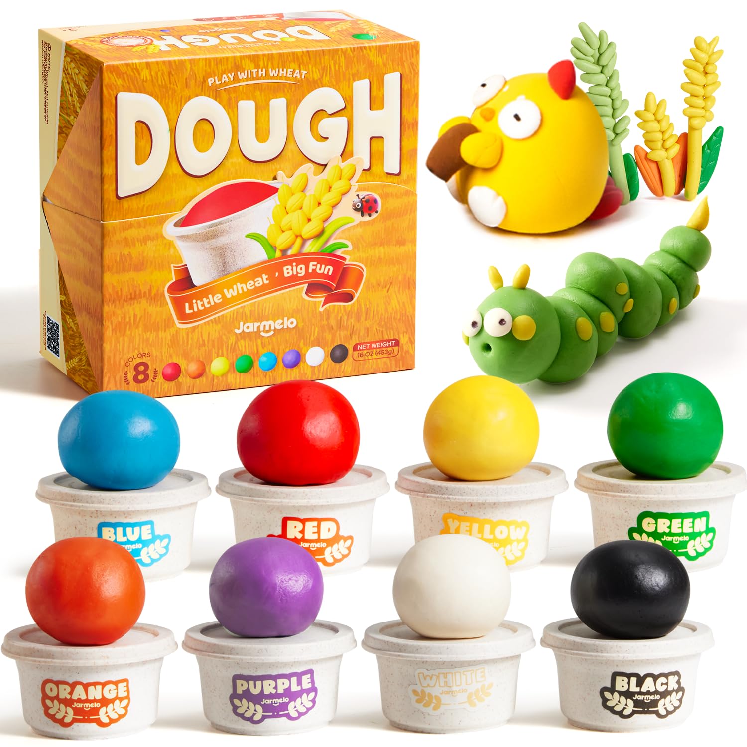 Jar Melo Wheat Modeling Dough - 8 Pack Non-Toxic & Safe, 2 oz Each Can, Soft & Colorful Dough for Kids Arts & Crafts, Preschool 