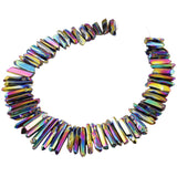 rockcloud Natural Rock Crystal Points Titanium Coated Clear Quartz Sticks Spikes Top Drilled 15 inch Strand,Gold