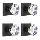 HIEMEY Matte Black Glass Crystal Hall Closet Dummy Door Knob Interior, Diamond Non-Turning Inactive Dummy Clear Door Knob, 4 Pac
