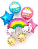 AMFIN (Pack of 7) Rainbow Theme Birthday Balloon Bouquet Pink Blue Multi Confetti Metallic Finish Foil Women Girls Decoration It