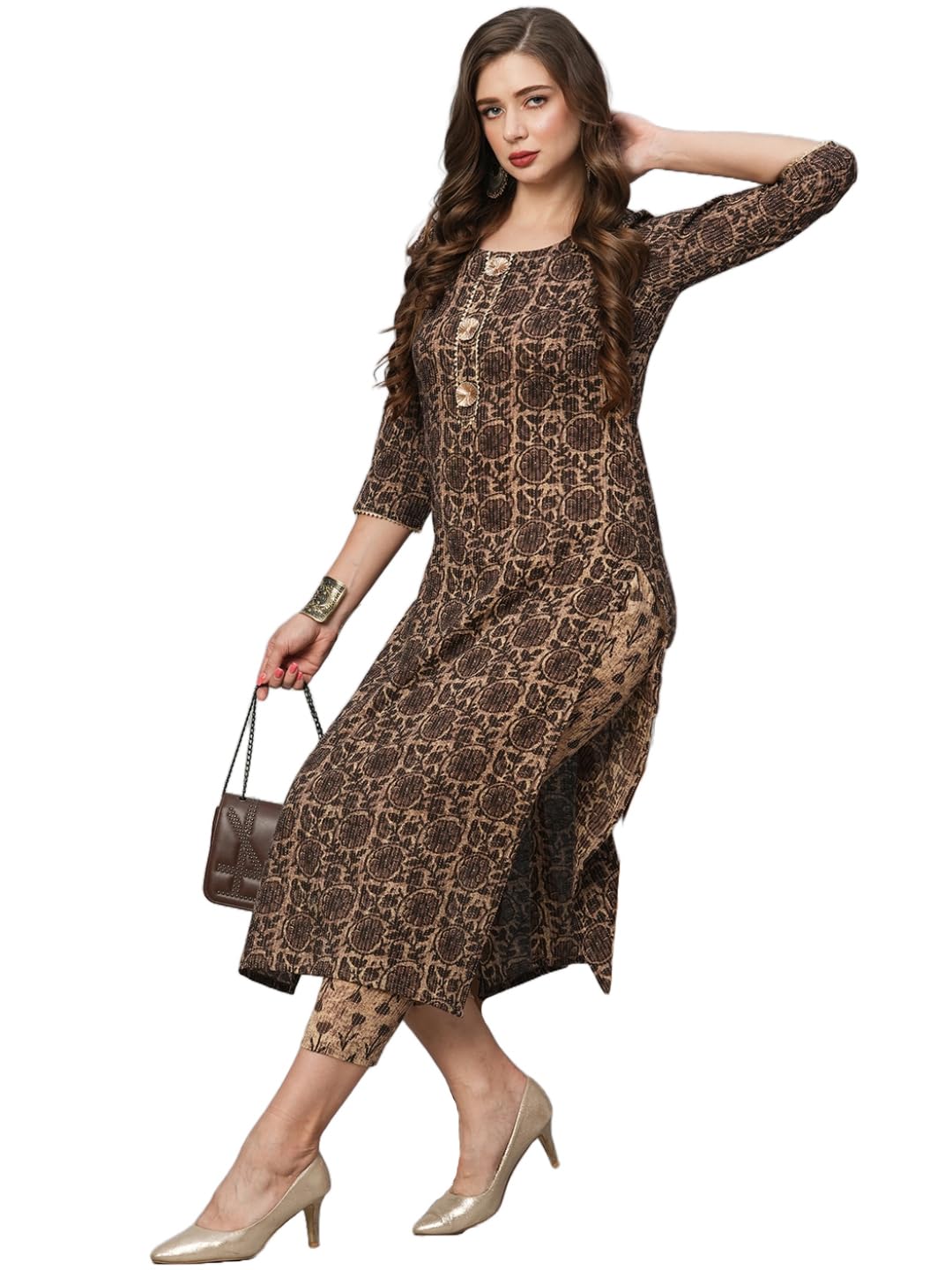 Anni Designer Women'S Cotton Blend Straight Printed Kurta With Pant Set (Bhati-Purple_M_Purple_Medium),Purple,M