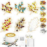 Honeydak 6 Sets DIY Glass Mosaic Tiles with 6 Wooden Coasters Making Mosaic Crafts Material Package Mixed Stained Glass for Hand