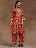 Libas Women'S Silk Blend Co Ord Set (35902_Red
