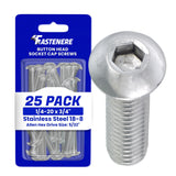 1/420 x 3/4 Button Head Socket Cap Screws 188 Stainless Steel, Quantity 25, Allen Hex Drive by Fastenere