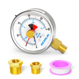 MEANLIN MEASURE 0~30Psi Stainless Steel 1/4 NPT 2.5 FACE DIAL with Reset Pointer Liquid Filled Pressure Gauge WOG Water Oil Air,
