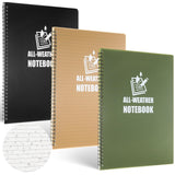 3 Pcs waterproof spiral notebooks, including 8.5 x 11 inch stone paper and PVC cover. All weather side spiral notebooks, weather