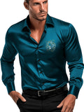IndoPrimo Mens Plain Satin Long Sleeve Turtleneck Western Style Regular Length Shirt, Rama, XL