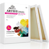PHOENIX Stretched Canvas for Painting 11x14 Inch/7 Value Pack, 8 Oz Triple Primed 5/8 Inch Profile 100% Cotton White Blank Canva
