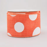 Giant Multi Dots Faux Burlap Wired Edge Ribbon 2.5 Inch x 10 yards (Salmon Coral, White) : RG0120094