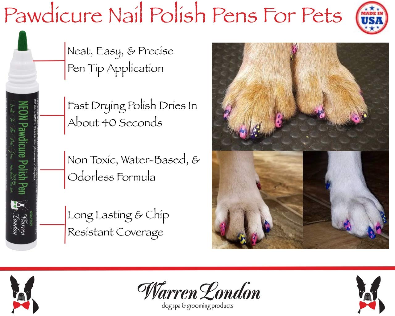 Warren London Pawdicure Dog Nail Polish Pens | Made in USA | Quick Dry, Low Odor, Non-Toxic Dog Accessories | Ideal for Dog Birt