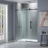 WOODBRIDGE Frameless Bathtub Shower Doors 56-60 Width x 76 Height with 3/8(10mm) Clear Tempered Glass in Matte Black Finish, Des