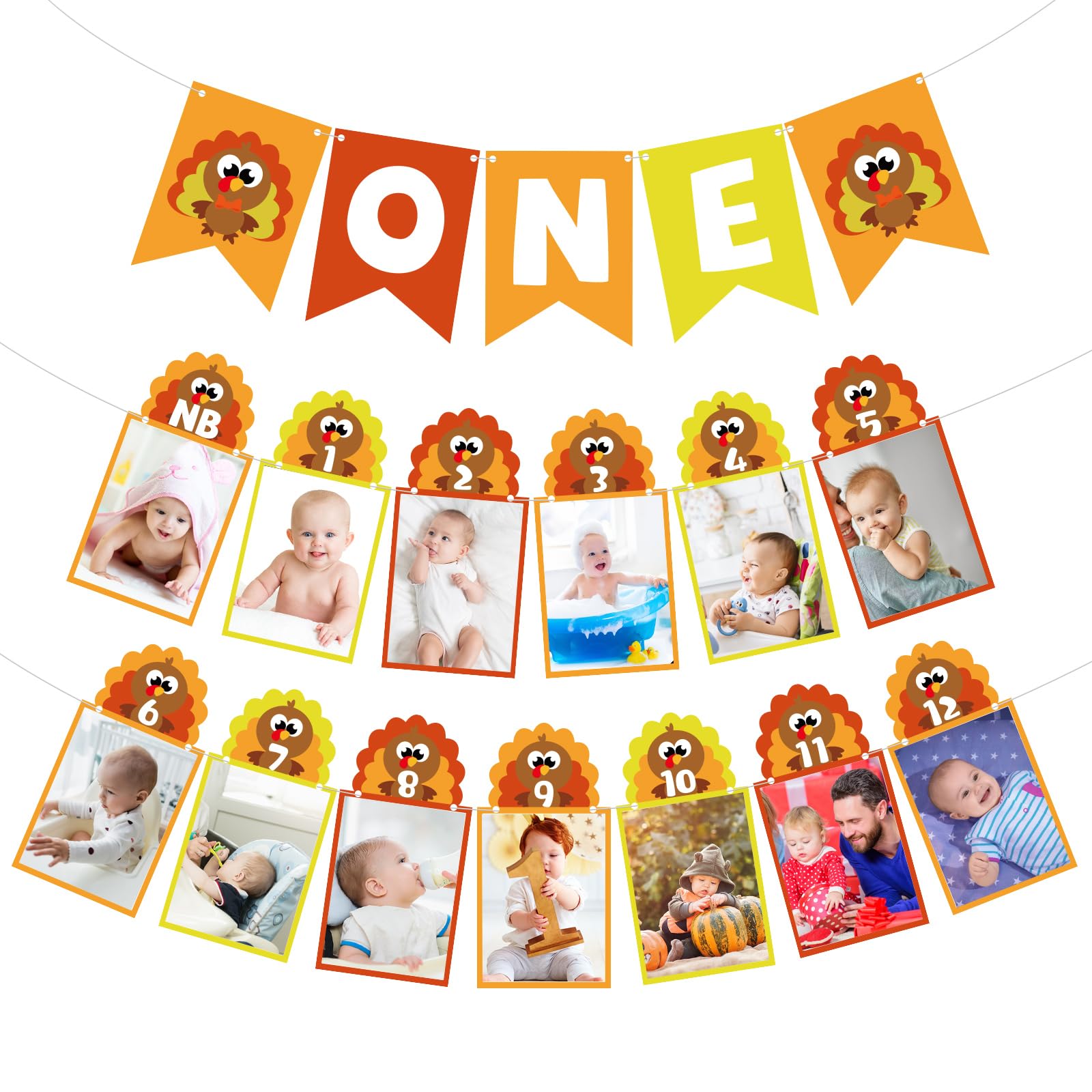 TaoBary Thanksgiving Turkey One Banner Turkey Theme Photo Banner 1st Birthday Monthly Newborn to 12 Month Photo for Thanksgiving