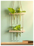 2 Tier Hanging Planter With Wooden Holder & Rope | 6 Test Tube Hanging Plant Indoor Stand | Wooden Planter For Home Decor, Livin