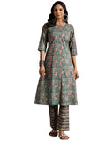 Libas Womens Printed Cotton A-Line Kurta With Trousers