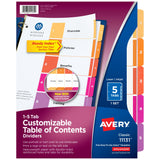Avery 5 Tab Dividers for 3 Ring Binders, Customizable Table of Contents, Multicolor Tabs, 1 Set (11131)