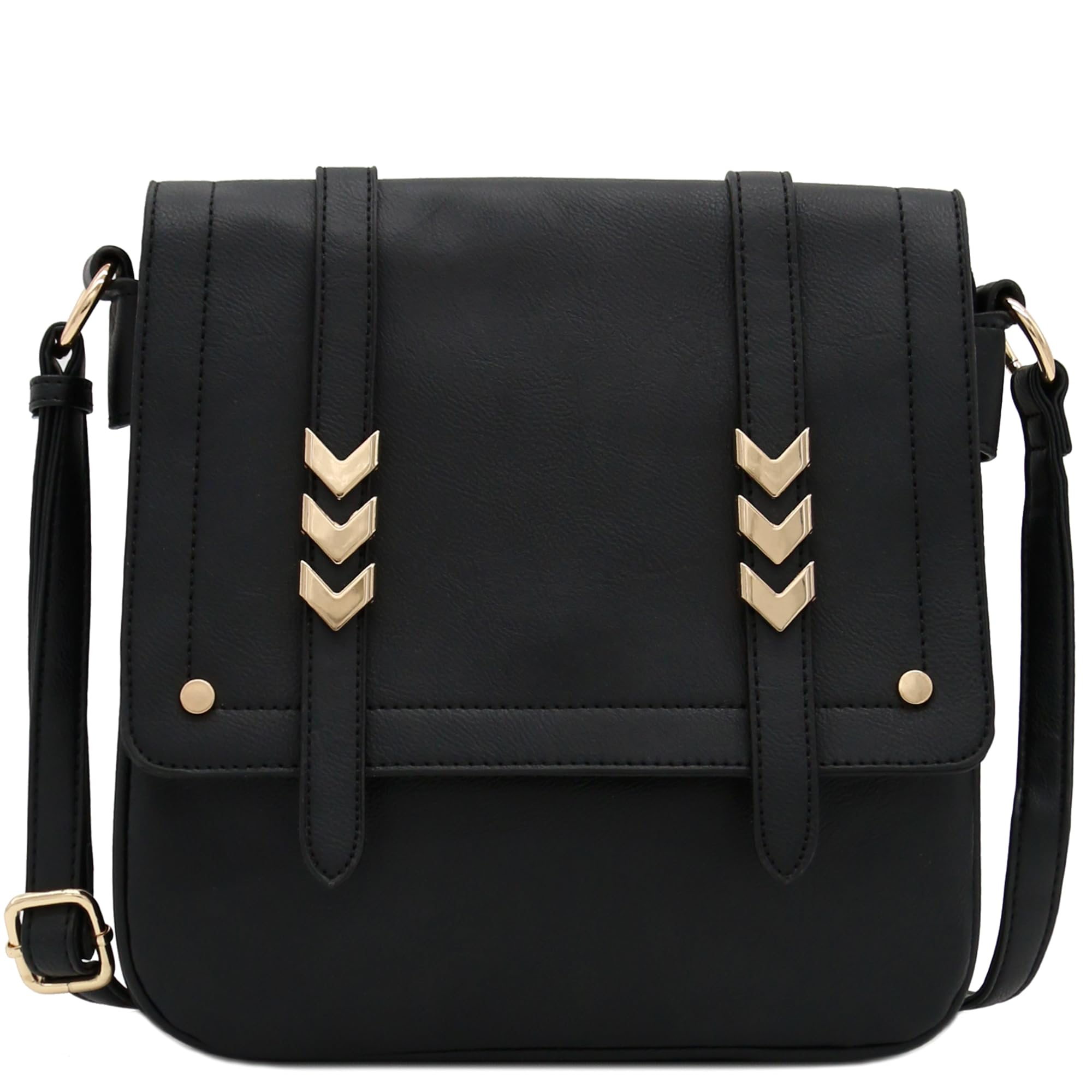 ALYSSA Double Compartment Large Flapover Crossbody Bag (Black)