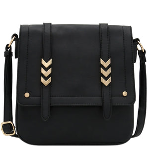 ALYSSA Double Compartment Large Flapover Crossbody Bag (Black)