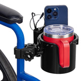 JOYTUTUS Wheelchair Cup Holder, 2-in-1 Walker Cup Holder with 4.72'' Small Storage Box, Drink Holder for Bottle with Handle, Fit