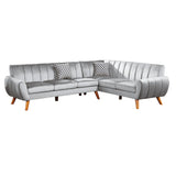 Benjara Lynn 2 Piece L Shaped Sectional Sofa, Vertical Tufting, Velvet, Light Gray