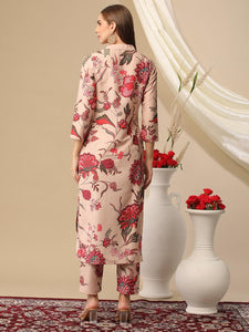 Gosriki Women'S Cotton Blend Straight Printed Kurta With Pant (Theo Beige-Gs_L_Beige_Large),Beige,,B0D2NC3NRC