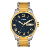Timex Analog Watch For Man With Blue Round Dial & Two Tone Stainless Steel Bracelet Band Water Resistant Men'S Wrist Watches - T