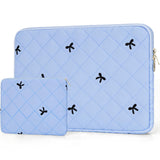 JOOEER 1314 Inch Quilted Laptop Sleeve, Bow Embroidery with Pouch, Blue