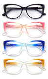 Autojouls 4-Pack Reading Glasses for Women,Oprah Style Frame Spring Hinge Clear Lens Readers Glasses, 4 Colors Mix Black Pink-Cl