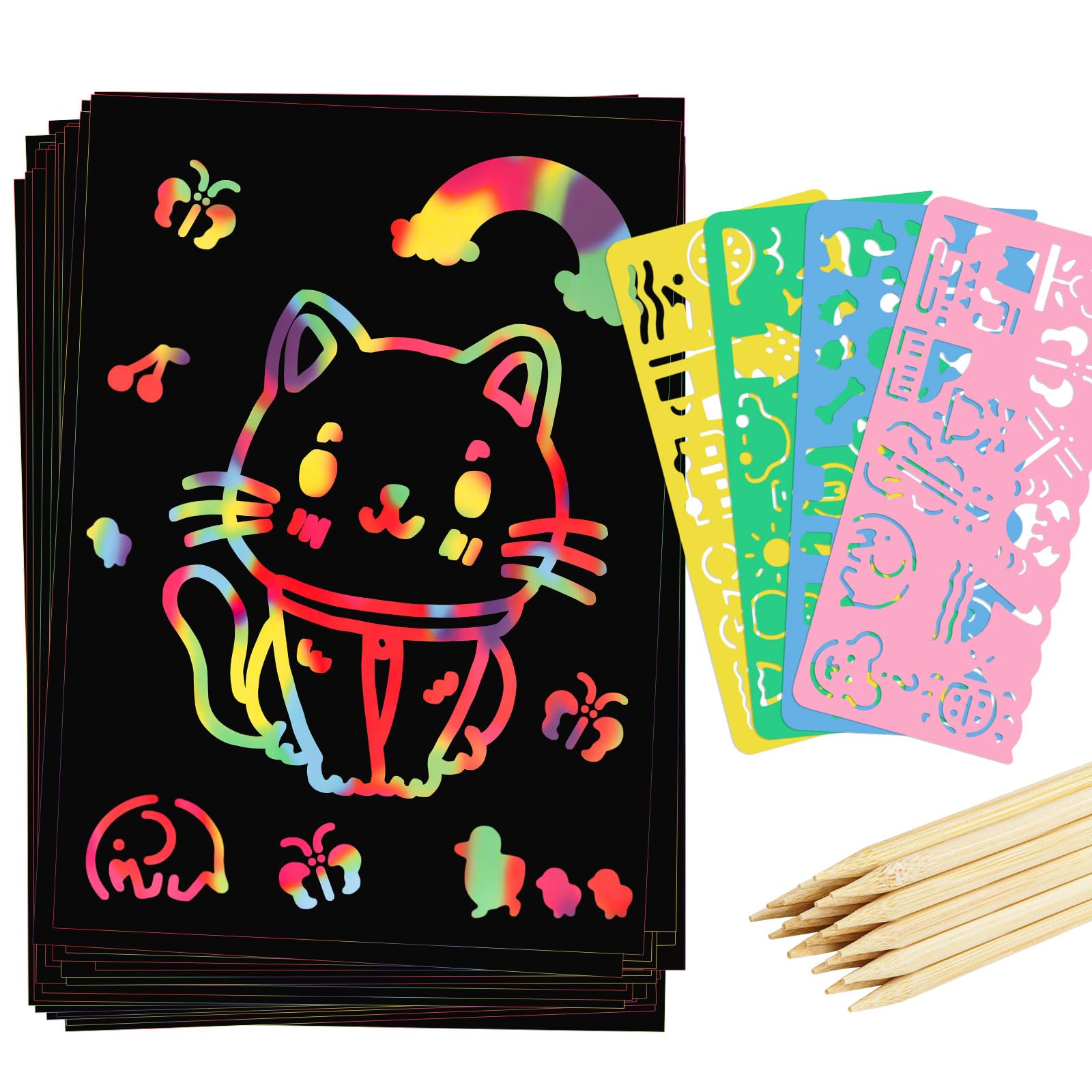 90 Pcs Scratch Art Paper Rainbow Sets, Scratch Paper Rainbow Black Scratch Off Paper Art Gifts for Kids Art Craft Supplies Kits