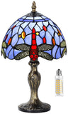MIAOKE Stained Glass Table Lamp,Stained Glass Crystal Bead Style Table Light, Handmade Desk Bedside Night Light, Antique Art Cra