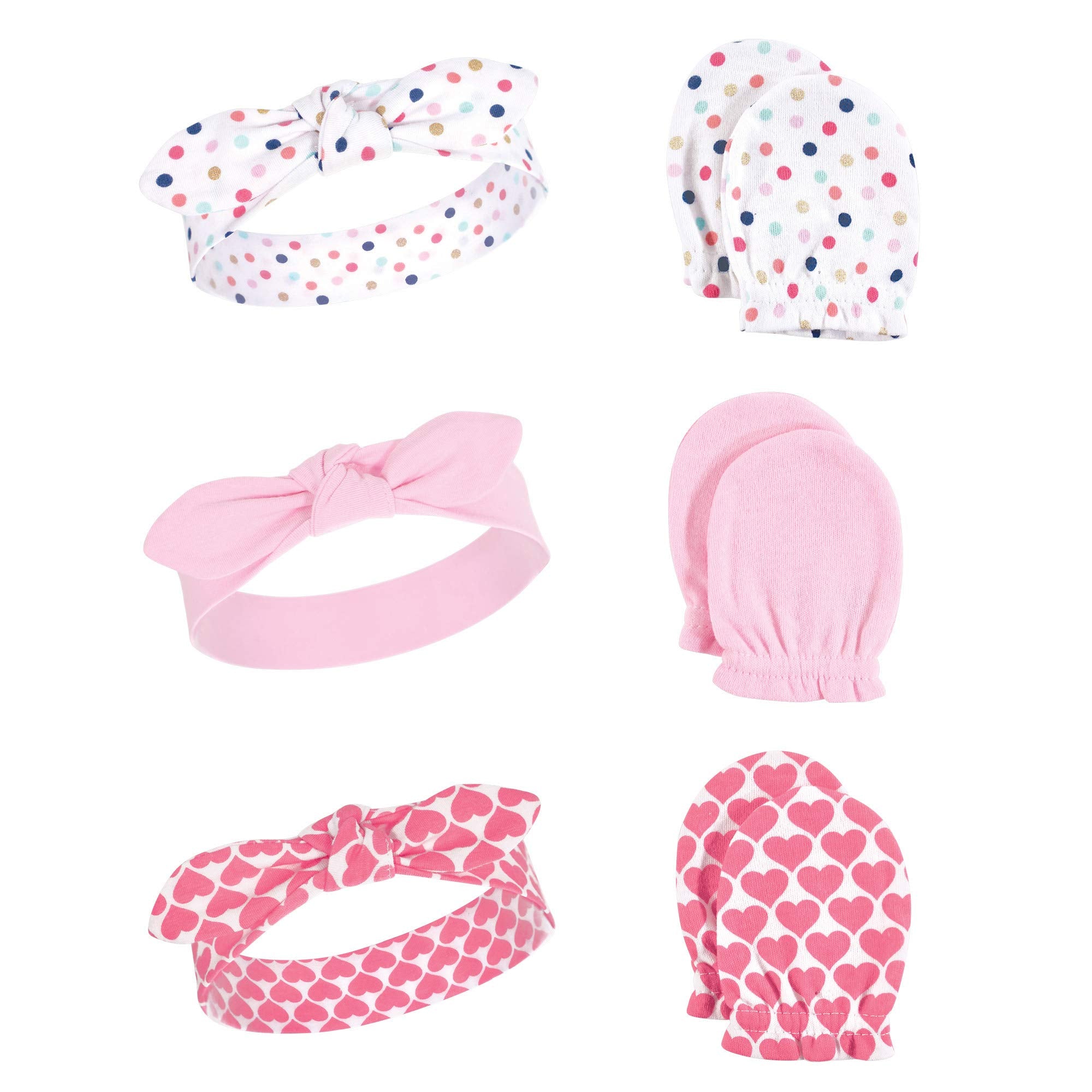 Little Treasure Baby Girl Cotton Headband and Scratch Mitten Set, Confetti, One Size