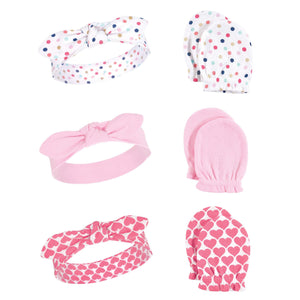 Little Treasure Baby Girl Cotton Headband and Scratch Mitten Set, Confetti, One Size