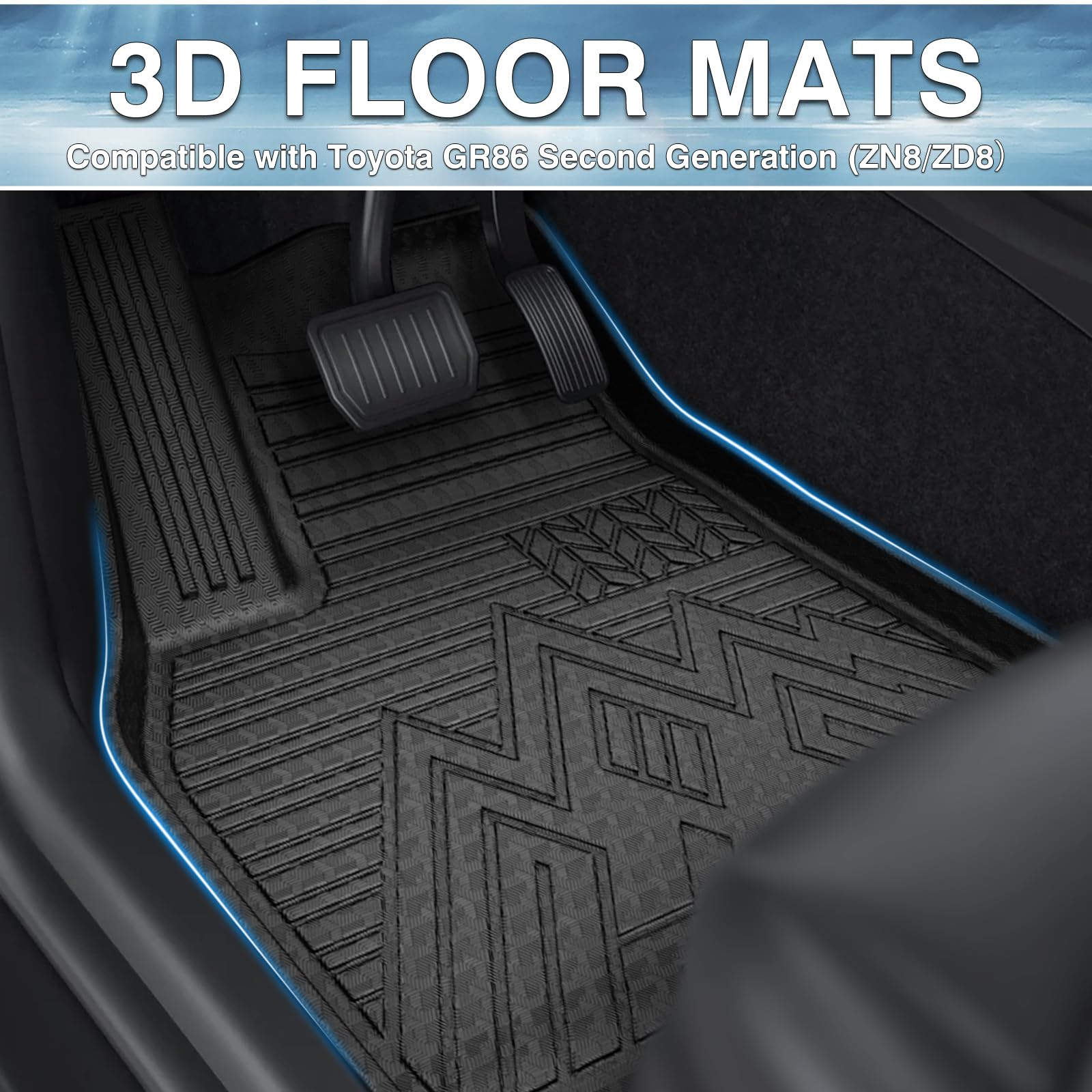 Mixsuper Floor Mats for Toyota GR86 2022-2025 All Weather Floor Liners 1st & 2nd Row Set Black