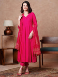 Gosriki Women'S Rayon Blend Solid Anarkali Kurta With Pant & Dupatta (Magic-Pink-Ndm-Gs_S_Pink_Small),Pink,,B0CX1B5WD9