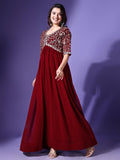 Wedani Georgette Embroidered Long Gown For Women Maroon,MAROON,2XL,Georgette,anarkali,