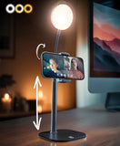 Phone Stand for Recording with Light for Desk - ChatStand Halo 9-14 Adjustable, Portable Ring Light Tripod, iPhone Stand for Des