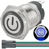 UL Listed 15Amp 12-24V DC 16mm Momentary Push Button Switch IP67 Waterproof SPST with LED Angel Eye Head Stainless Steel On Off 
